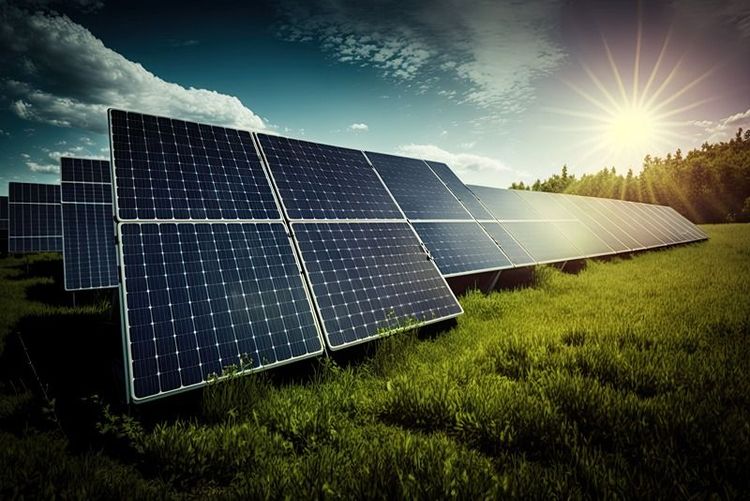 Photovoltaic_solar_power_panel_in_the_field_green_clean_Alternative_power_energy_concept